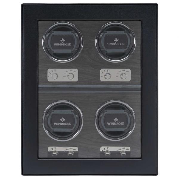 WINDROSE | Uhrenbeweger Ambiance 4 Uhren Leder Holzfurnier schwarz (851114.08)