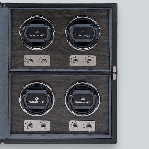 WINDROSE | Uhrenbeweger Ambiance 4 Uhren Leder Holzfurnier schwarz (851114.08)