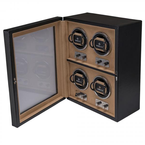 Preview: WINDROSE | Uhrenbeweger Ambiance 4 Uhren Leder Velours schwarz (851104.08)