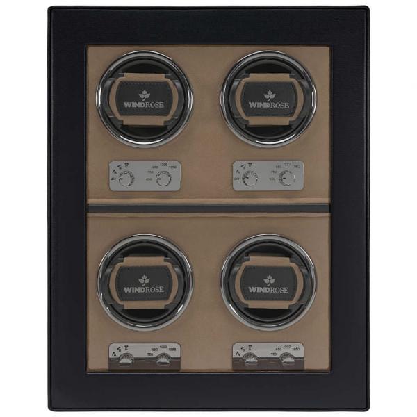 WINDROSE | Uhrenbeweger Ambiance 4 Uhren Leder Velours schwarz (851104.08)