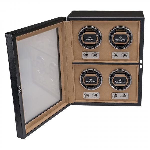 WINDROSE | Uhrenbeweger Ambiance 4 Uhren Leder Velours schwarz (851104.08)