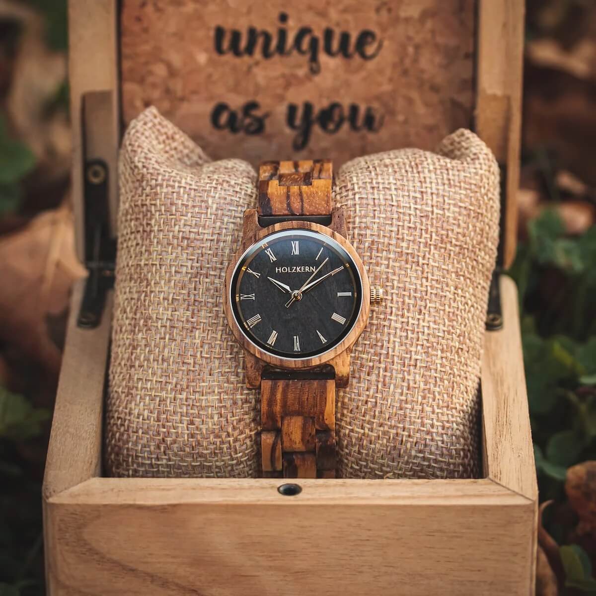 Leather Dubai Holzkern Automatik HOLZKERN Erde Damen Holzarmbanduhr