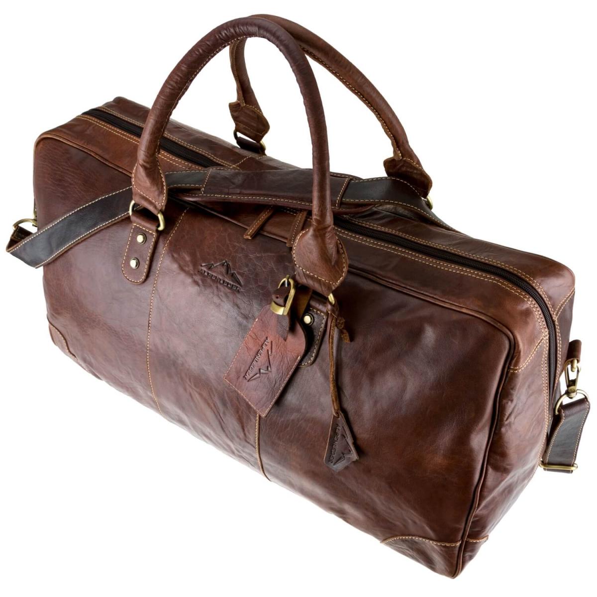 ALPENLEDER Reisetasche Travel Bag BERGHÜTTE  brandy