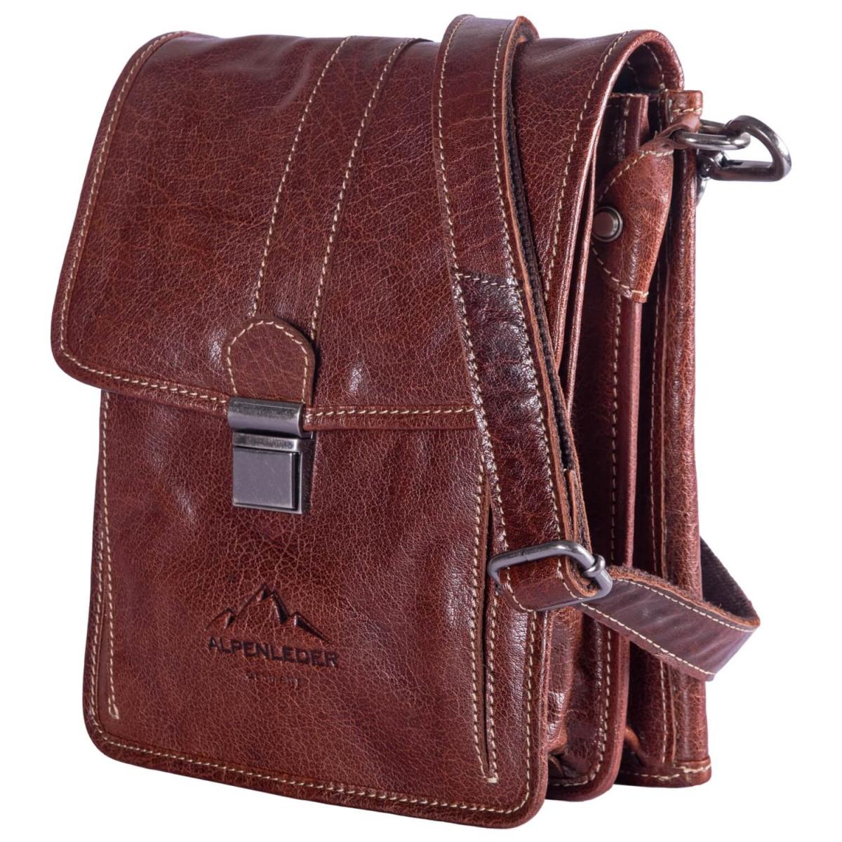 ALPENLEDER Schultertasche Messenger GALILEO (brandy) CG125-b