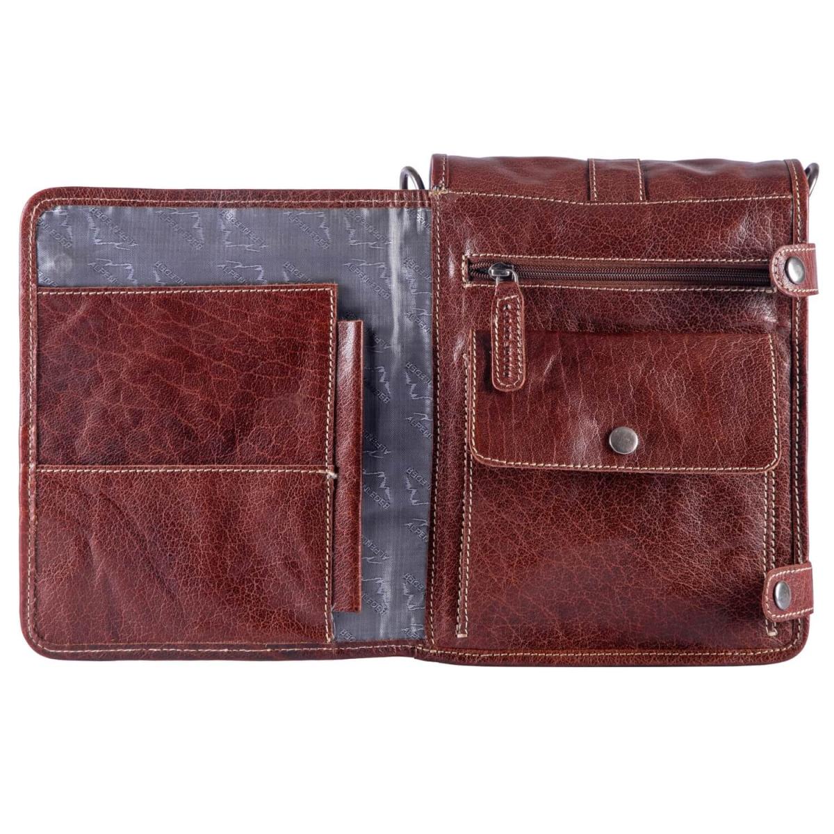 ALPENLEDER Schultertasche Messenger GALILEO (brandy) CG125-b