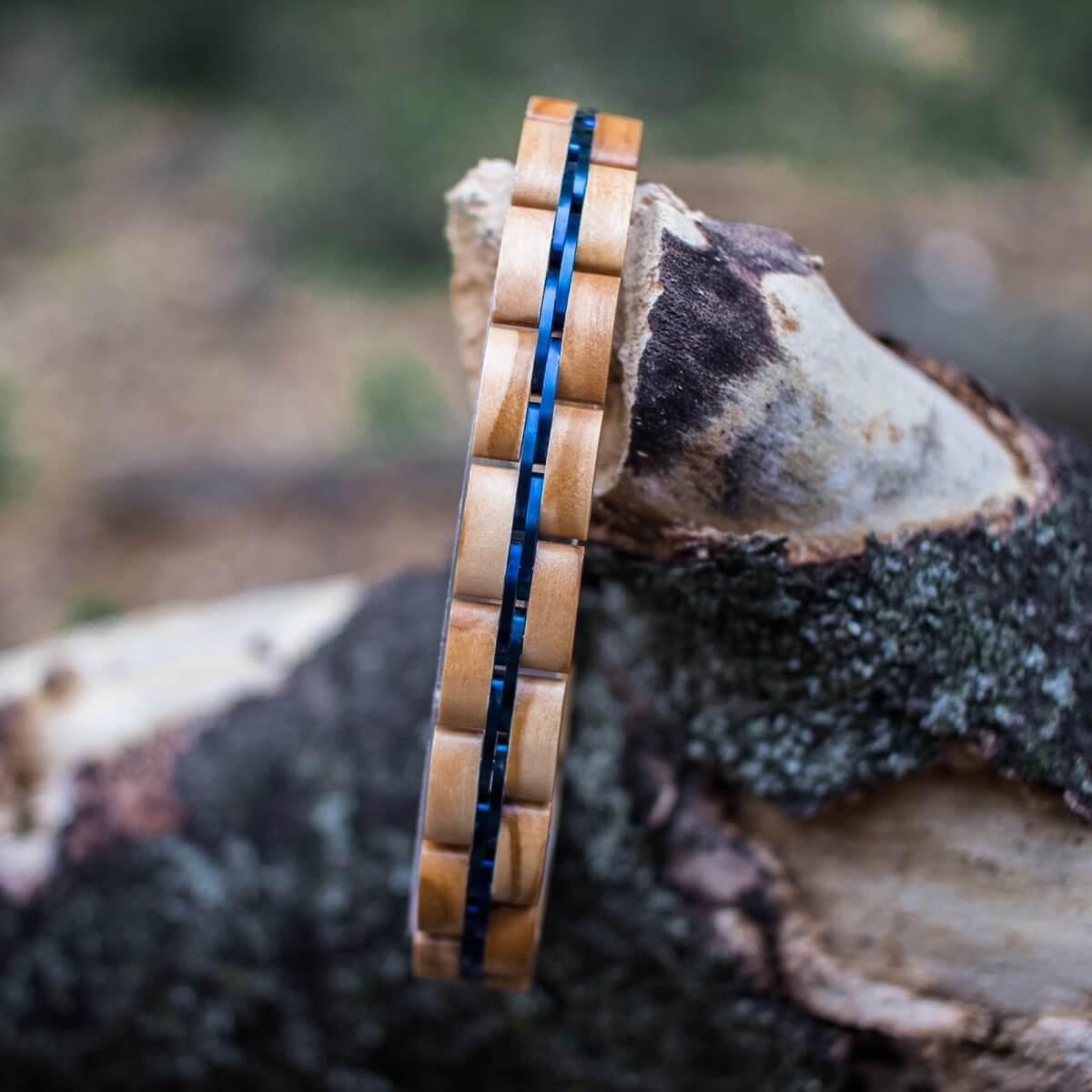 HOLZKERN Armband Belcanto Olivenholz Blau