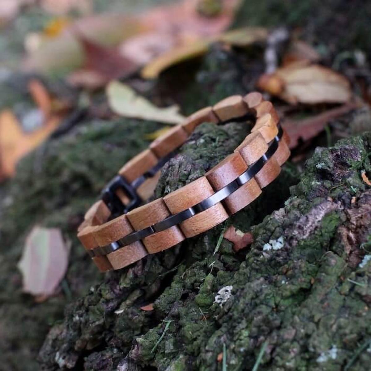 HOLZKERN Armband Fantasia Akazienholz Grau