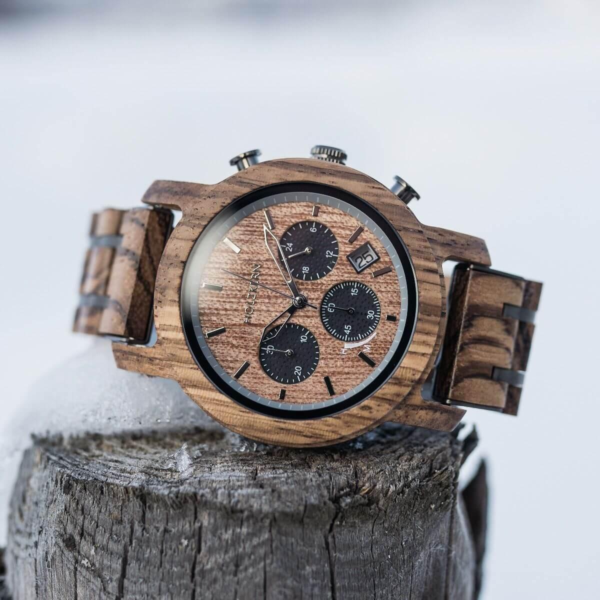 HOLZKERN Lichtstrom Waldlauf Solar Limited Edition Herren Holzarmbanduhr