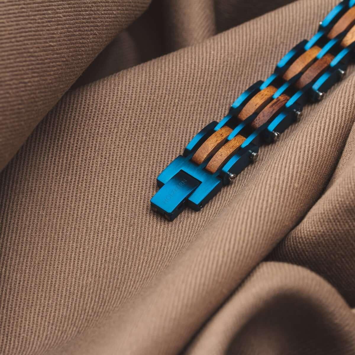 HOLZKERN | Bandlett Armband ADAGIO (Koaholz / Blau)