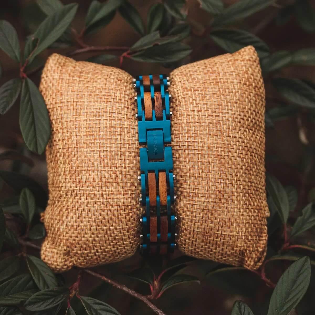 HOLZKERN | Bandlett Armband ADAGIO (Koaholz / Blau)