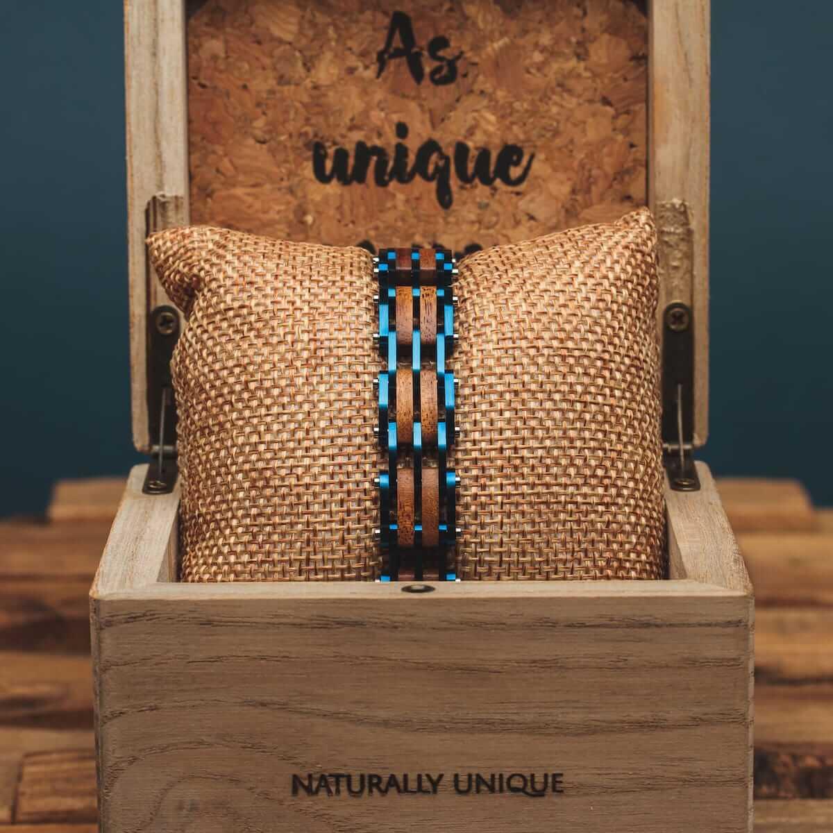 HOLZKERN | Bandlett Armband ADAGIO (Koaholz / Blau)