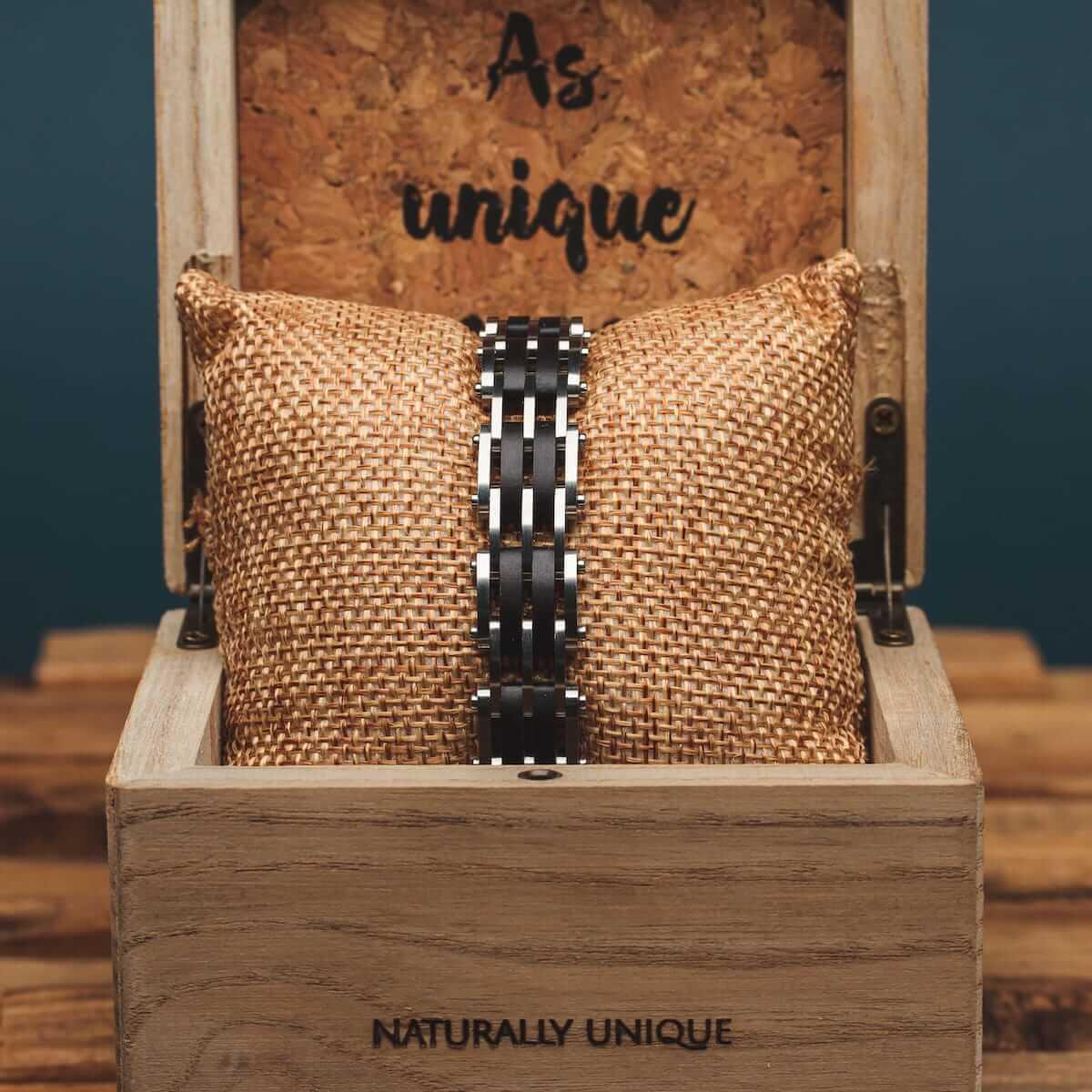 HOLZKERN | Bandlett Armband ADAGIO (Leadwood / Silber)