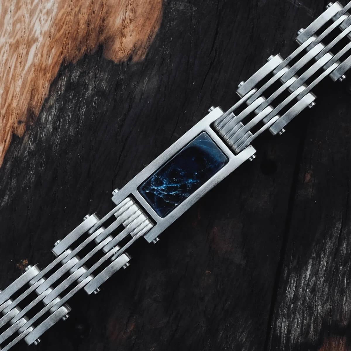HOLZKERN | Bandlett Armband ADAGIO (Marmor Blau / Silber)