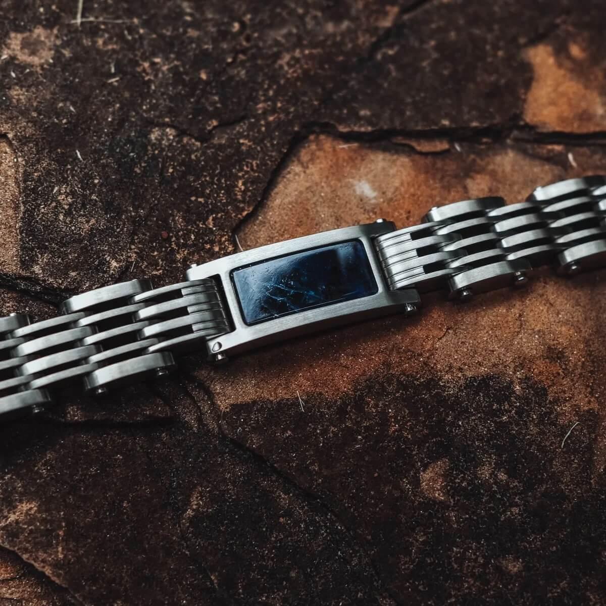HOLZKERN | Bandlett Armband ADAGIO (Marmor Blau / Silber)