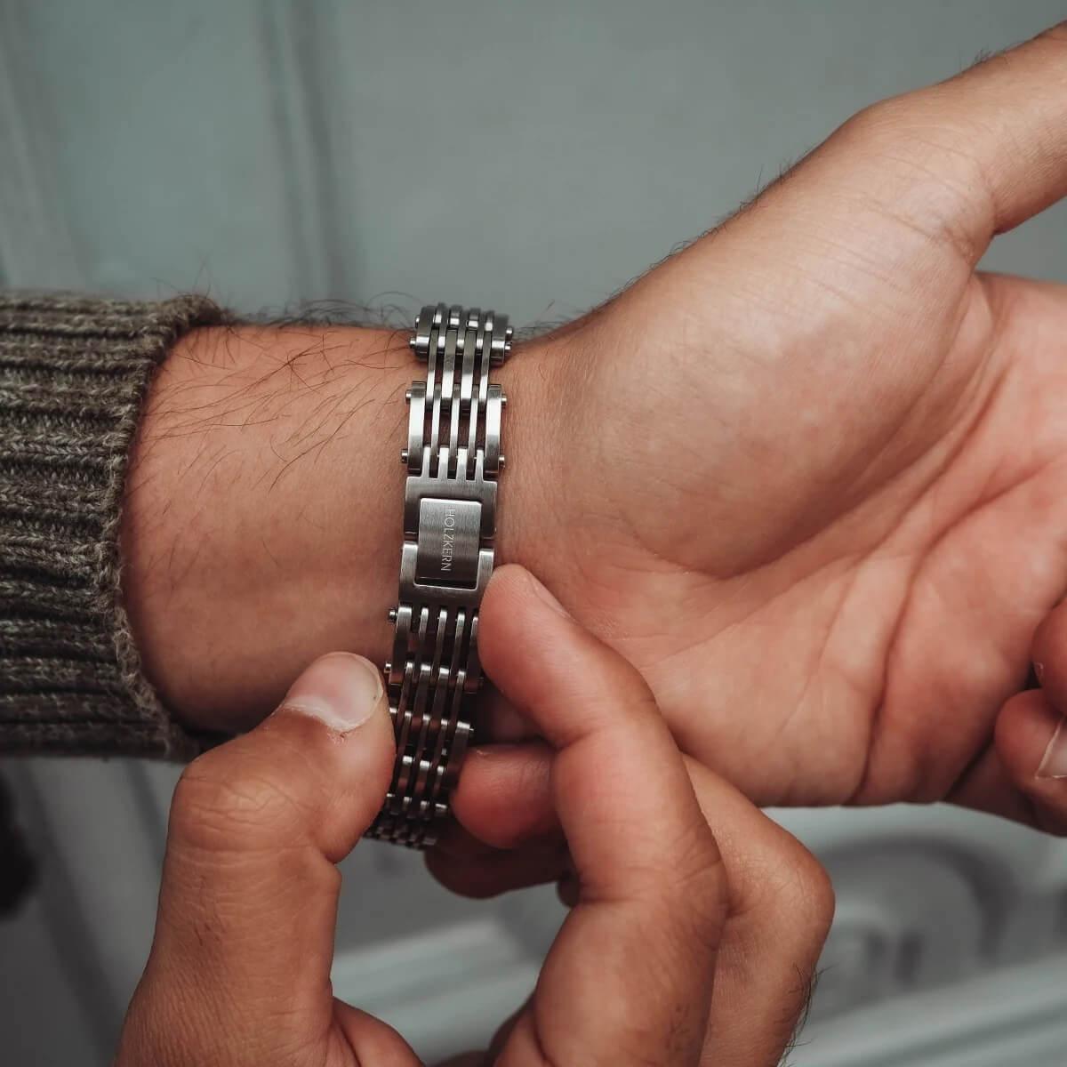 HOLZKERN | Bandlett Armband ADAGIO (Marmor Blau / Silber)