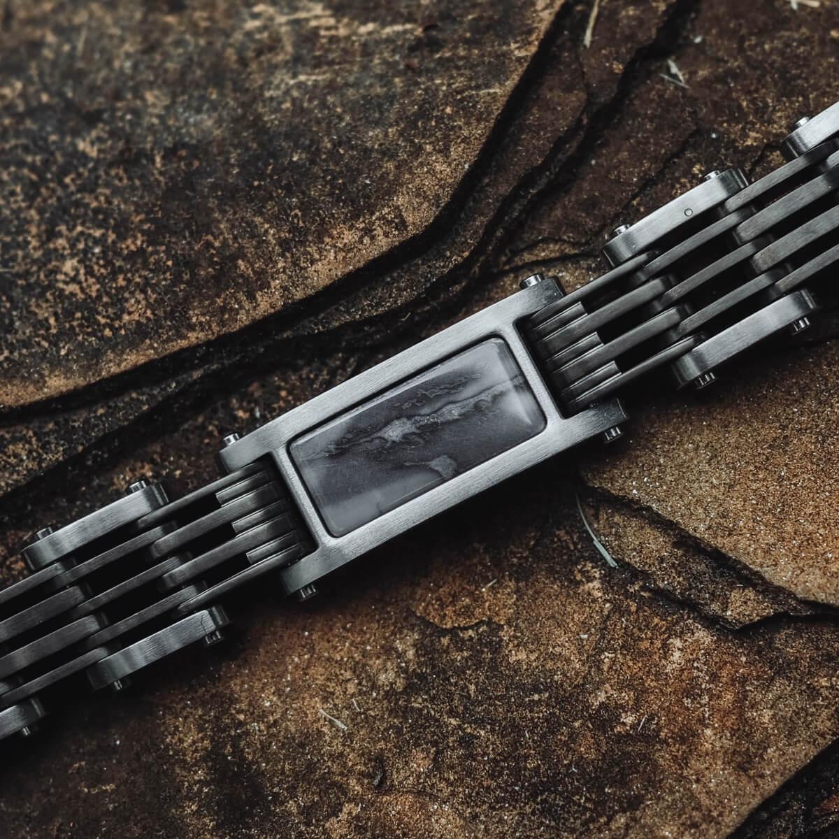 HOLZKERN | Bandlett Armband ADAGIO (Marmor Grau / Silber)