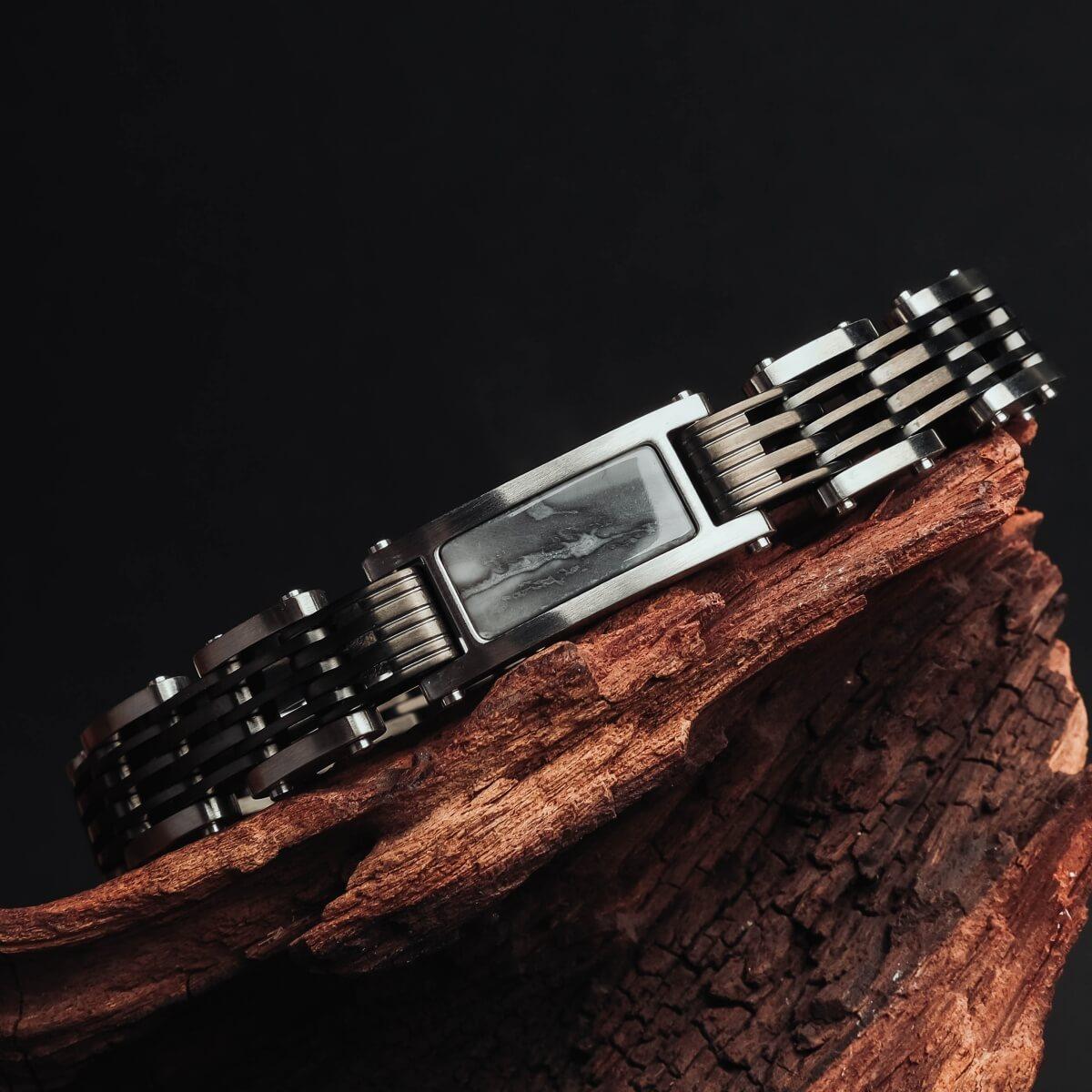 HOLZKERN | Bandlett Armband ADAGIO (Marmor Grau / Silber)