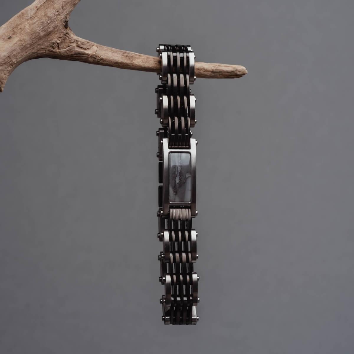 HOLZKERN | Bandlett Armband ADAGIO (Marmor Grau / Silber)