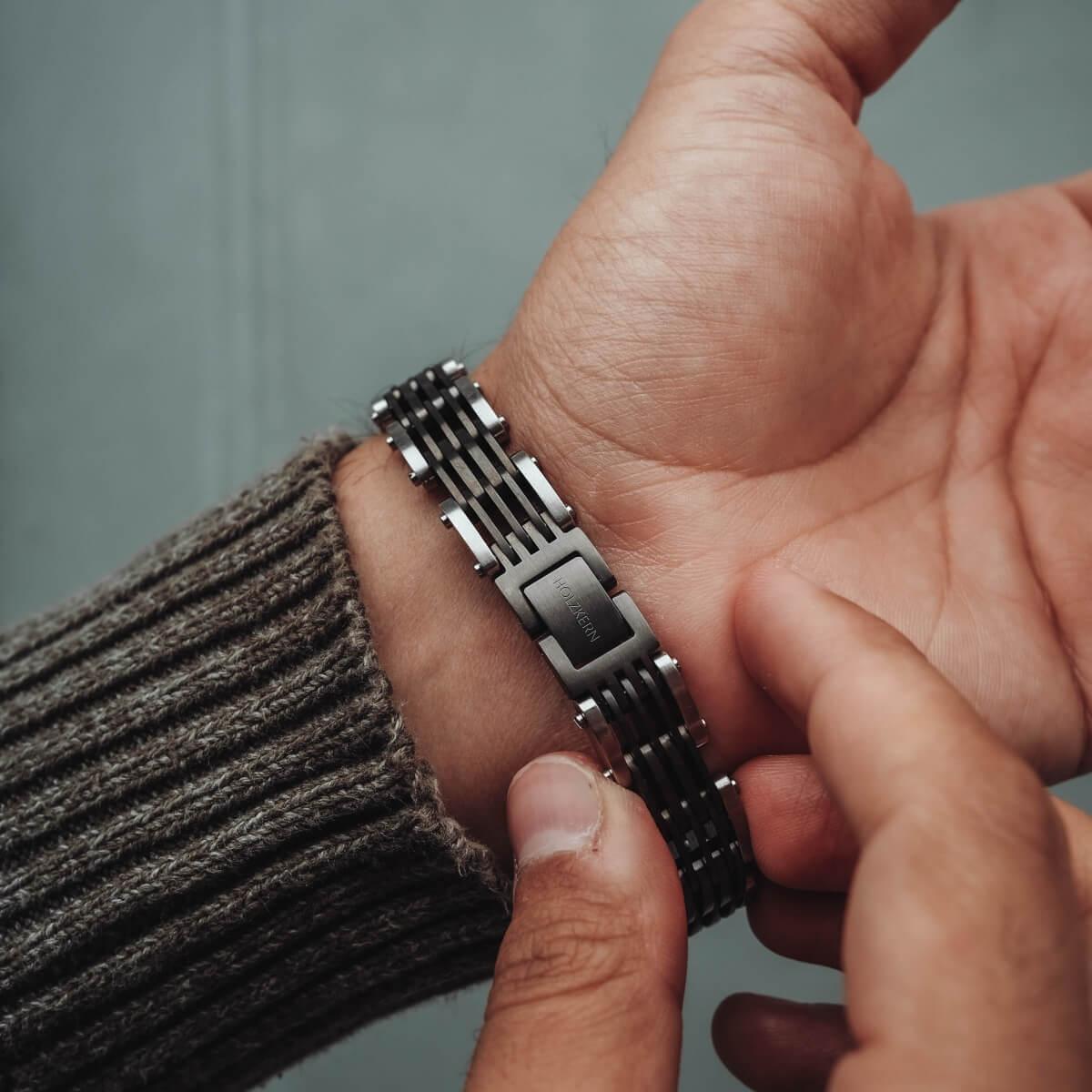 HOLZKERN | Bandlett Armband ADAGIO (Marmor Grau / Silber)