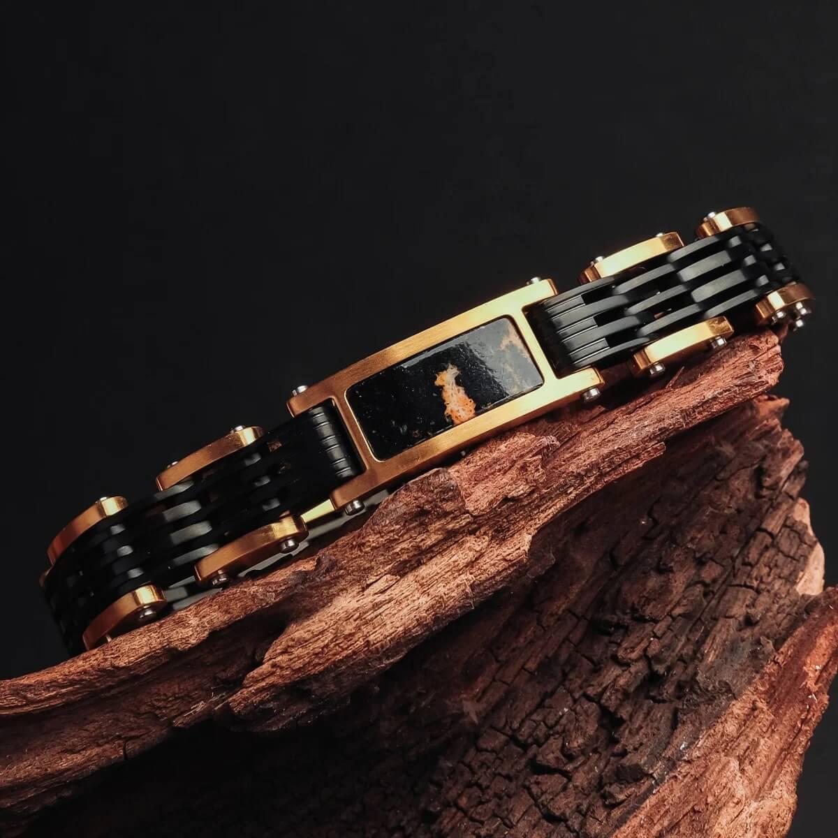 HOLZKERN | Bandlett Armband ADAGIO (Marmor / Schwarz Gold)