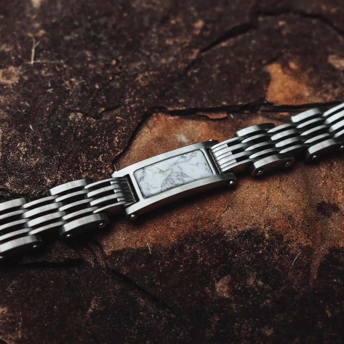 HOLZKERN | Bandlett Armband ADAGIO (Marmor Weiß / Silber)