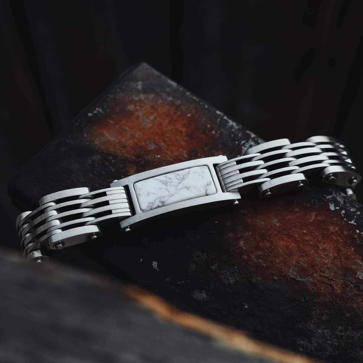 HOLZKERN | Bandlett Armband ADAGIO (Marmor Weiß / Silber)