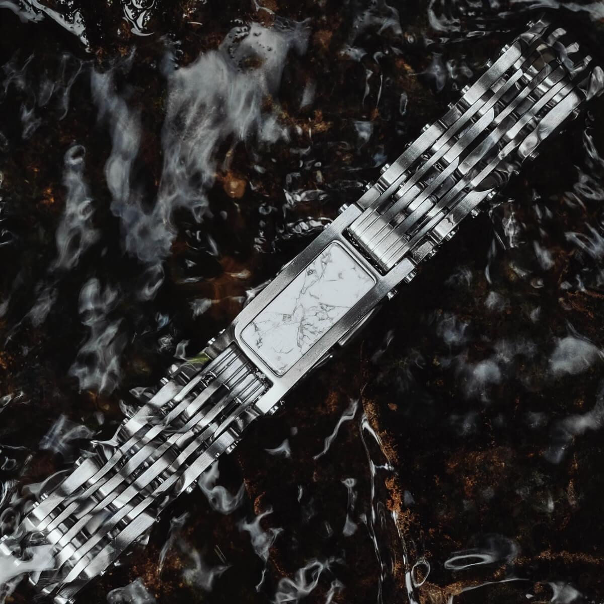 HOLZKERN | Bandlett Armband ADAGIO (Marmor Weiß / Silber)