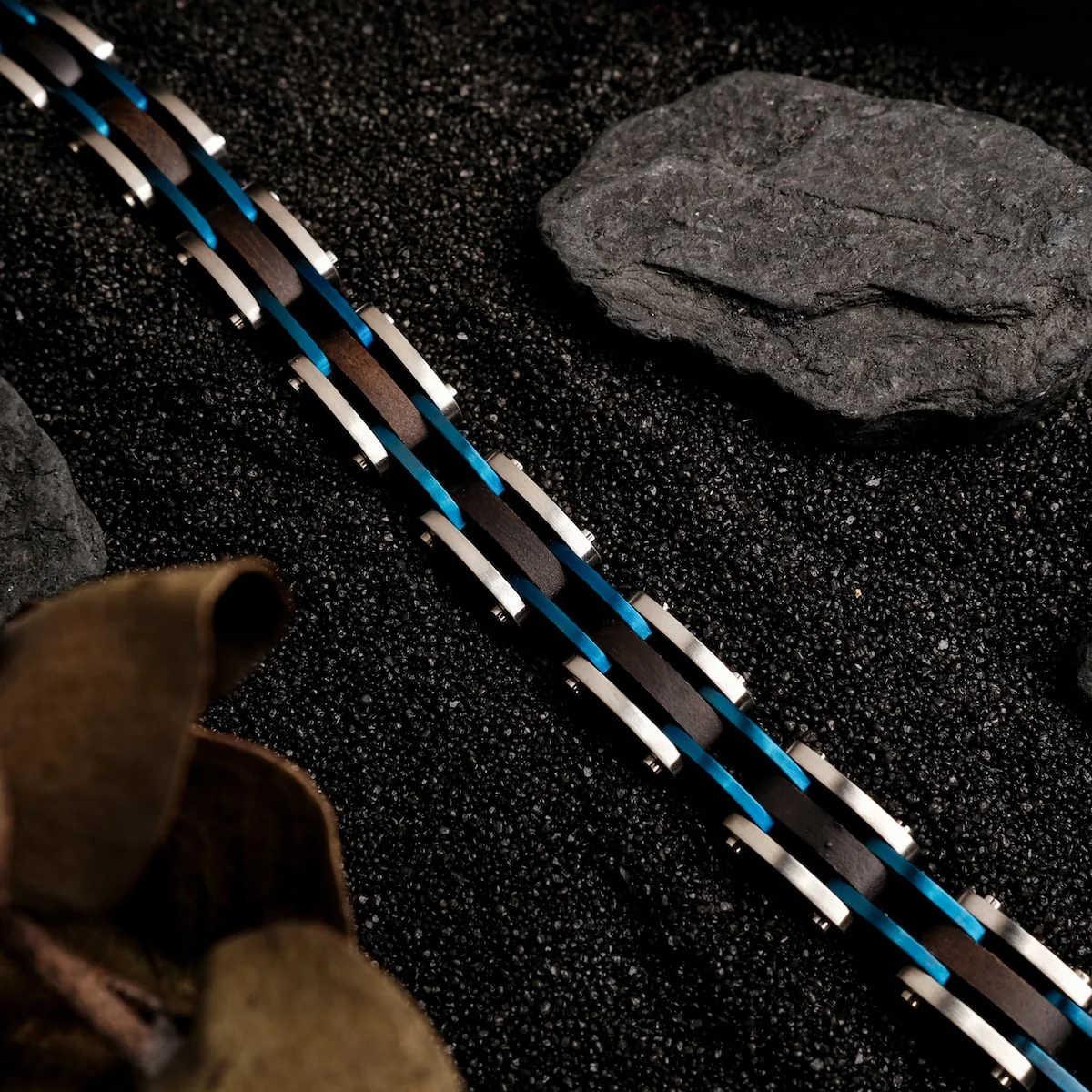 HOLZKERN | Bandlett Armband Allegro (Ahornholz / Silber & Blau)