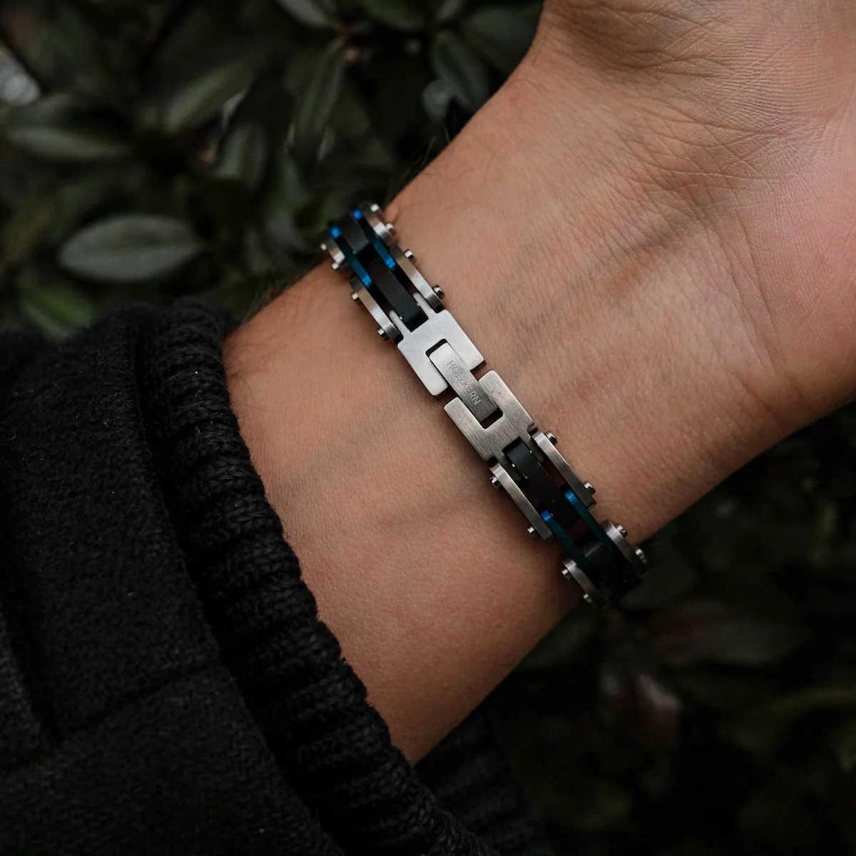 HOLZKERN | Bandlett Armband Allegro (Ahornholz / Silber & Blau)