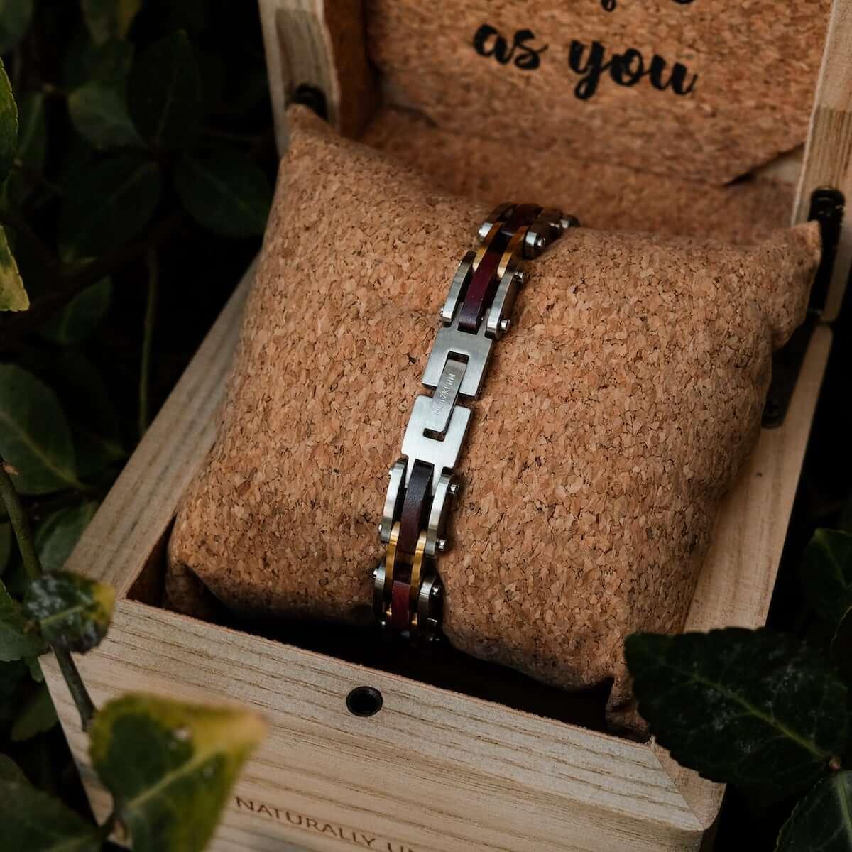 HOLZKERN | Bandlett Armband Allegro (Amaranthholz / Silber)