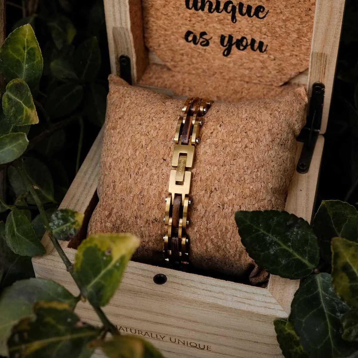 HOLZKERN | Bandlett Armband Allegro (Zebranoholz / Gold)