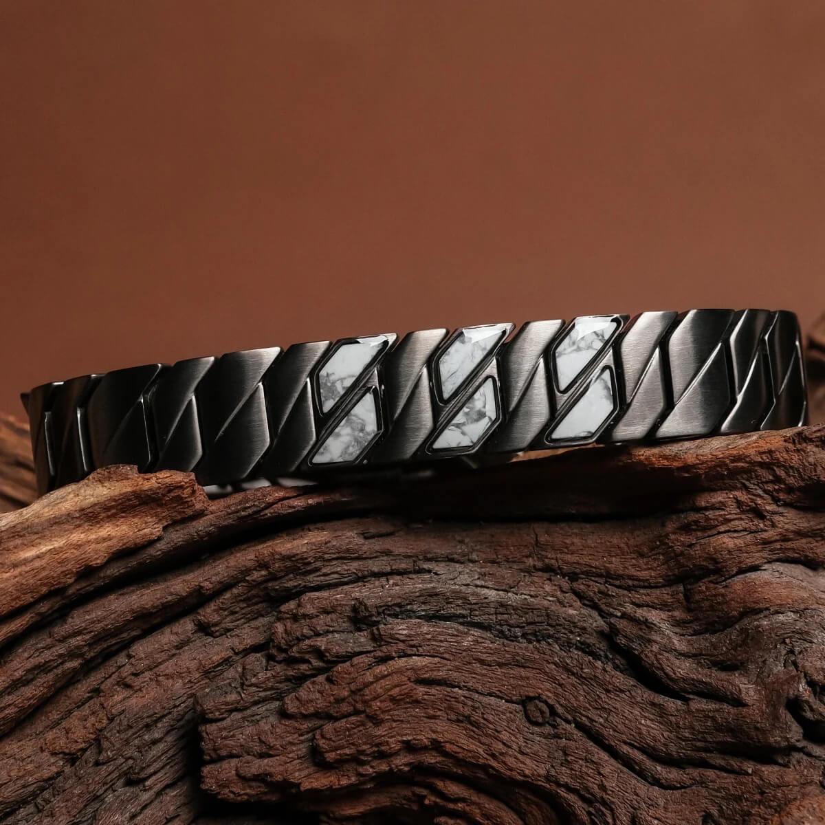 HOLZKERN | Armband Bandlett Bariton (Howlith / Dunkelgrau))