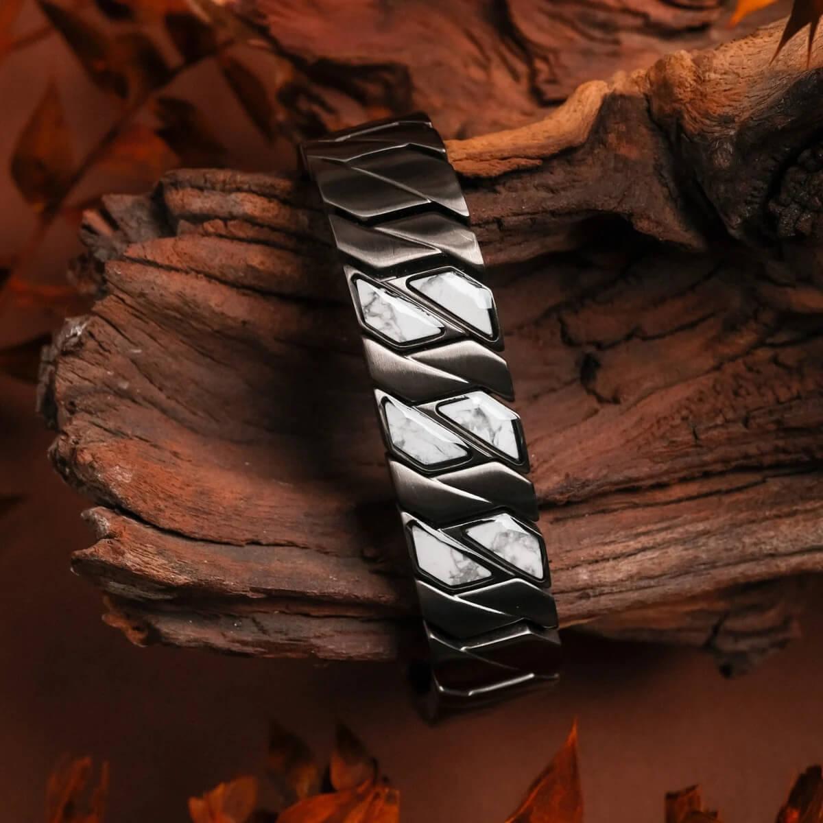 HOLZKERN | Armband Bandlett Bariton (Howlith / Dunkelgrau))