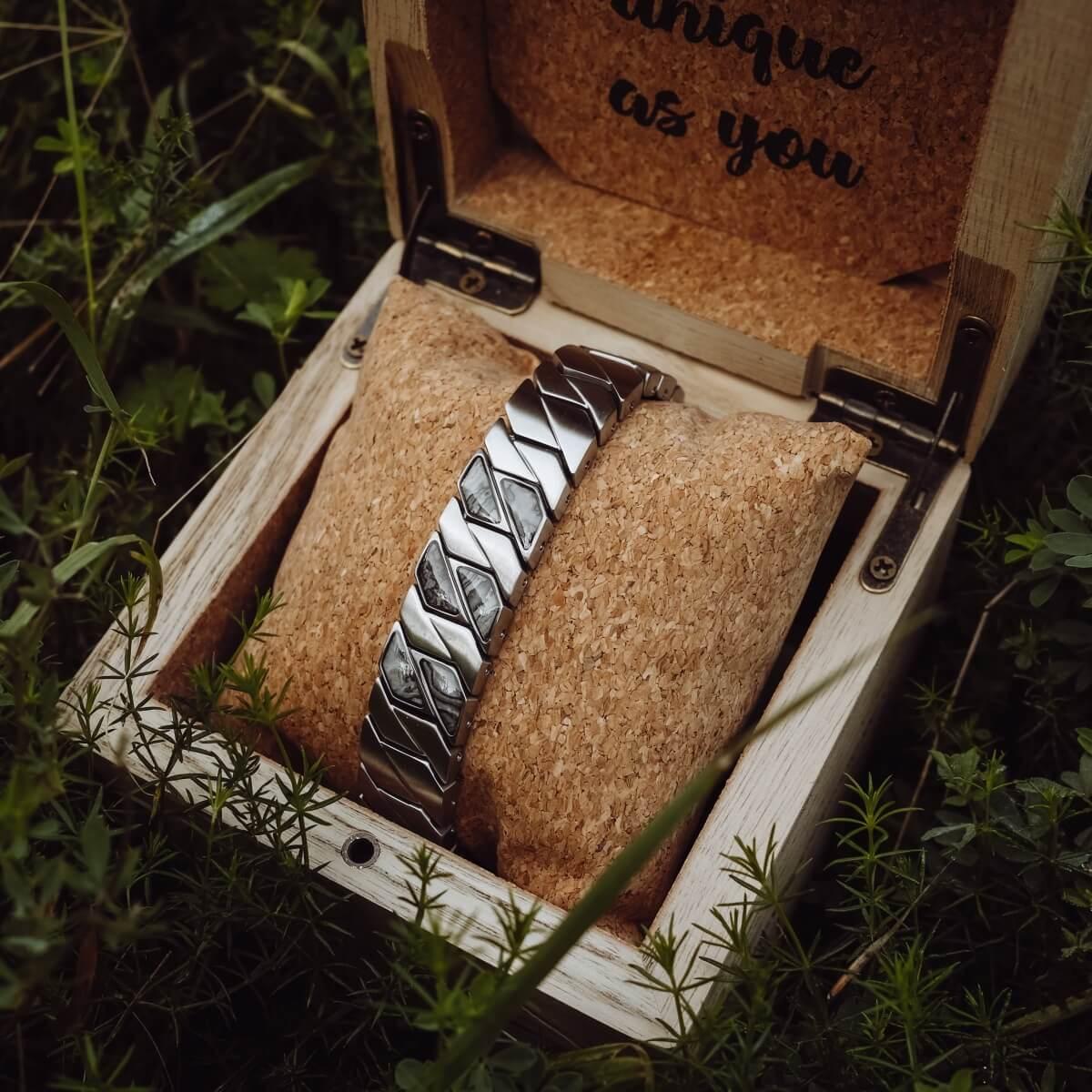 HOLZKERN | Armband Bandlett Bariton (Marmor / Silber)