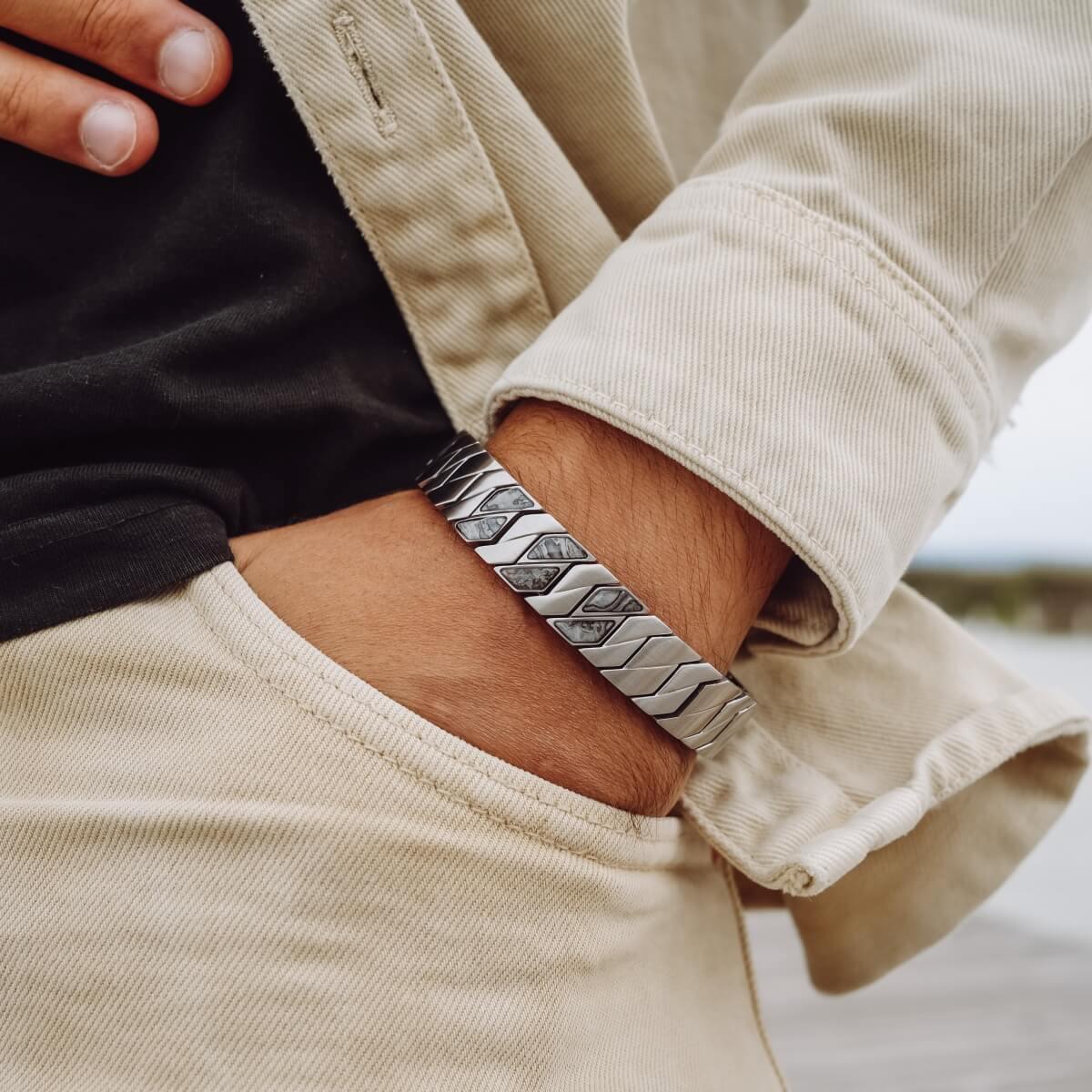HOLZKERN | Armband Bandlett Bariton (Marmor / Silber)