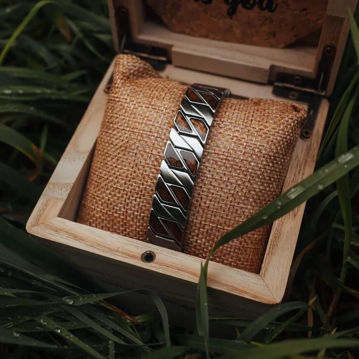 HOLZKERN | Armband Bandlett Bariton (Walnuss / Silber)