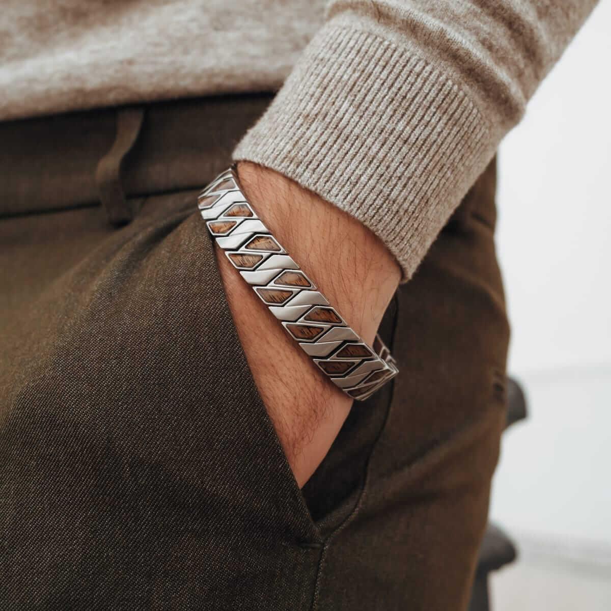 HOLZKERN | Armband Bandlett Bariton (Walnuss / Silber)