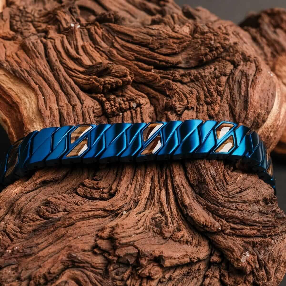 HOLZKERN | Armband Bandlett Bariton (Zebrano / Blau)