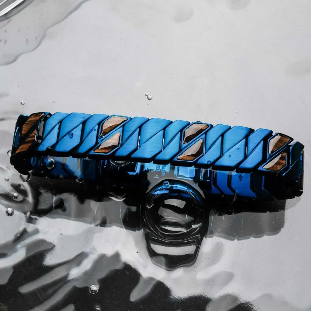 HOLZKERN | Armband Bandlett Bariton (Zebrano / Blau)