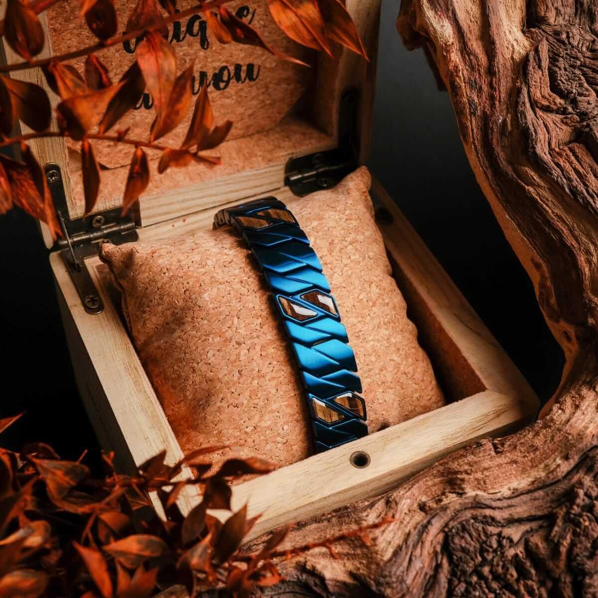 HOLZKERN | Armband Bandlett Bariton (Zebrano / Blau)
