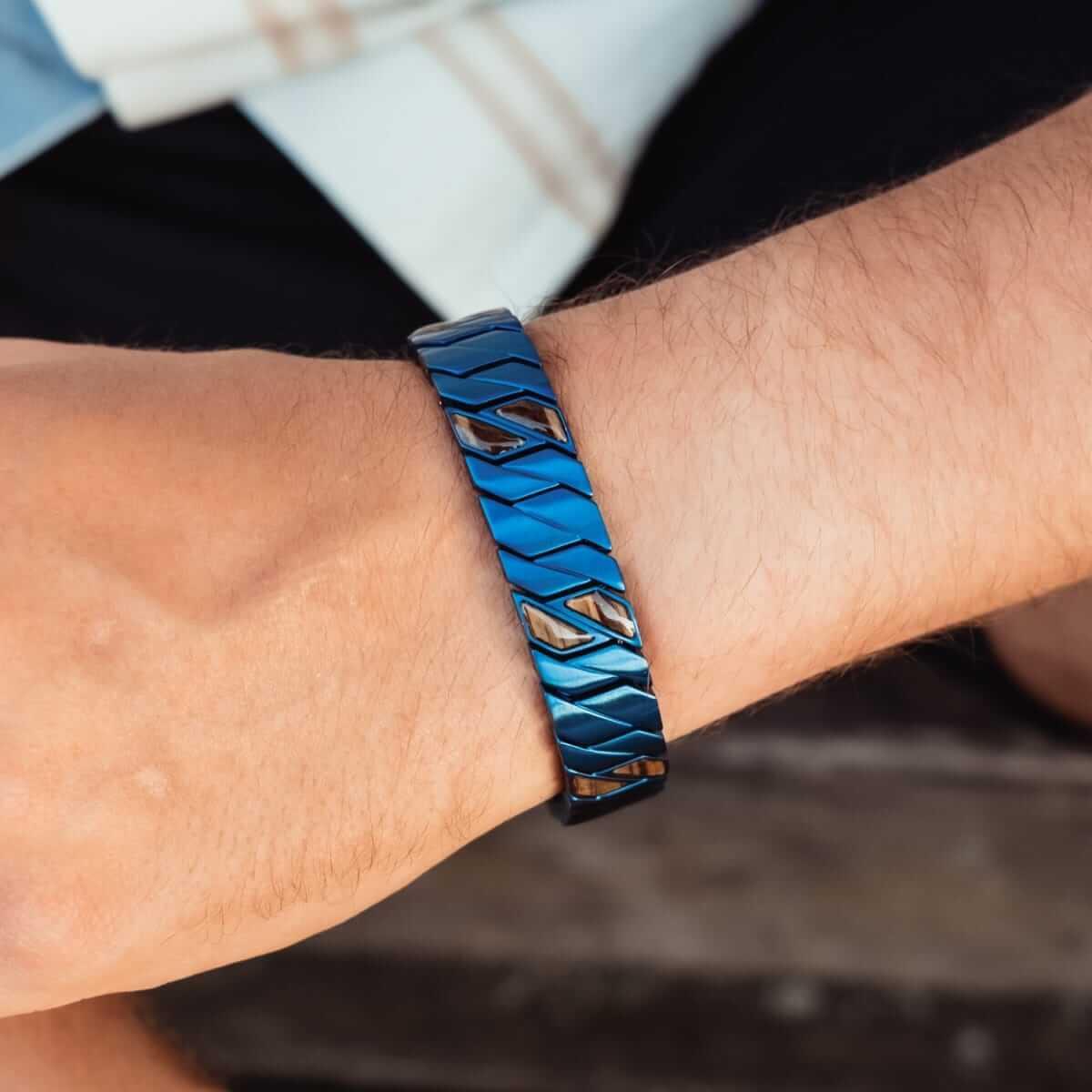 HOLZKERN | Armband Bandlett Bariton (Zebrano / Blau)