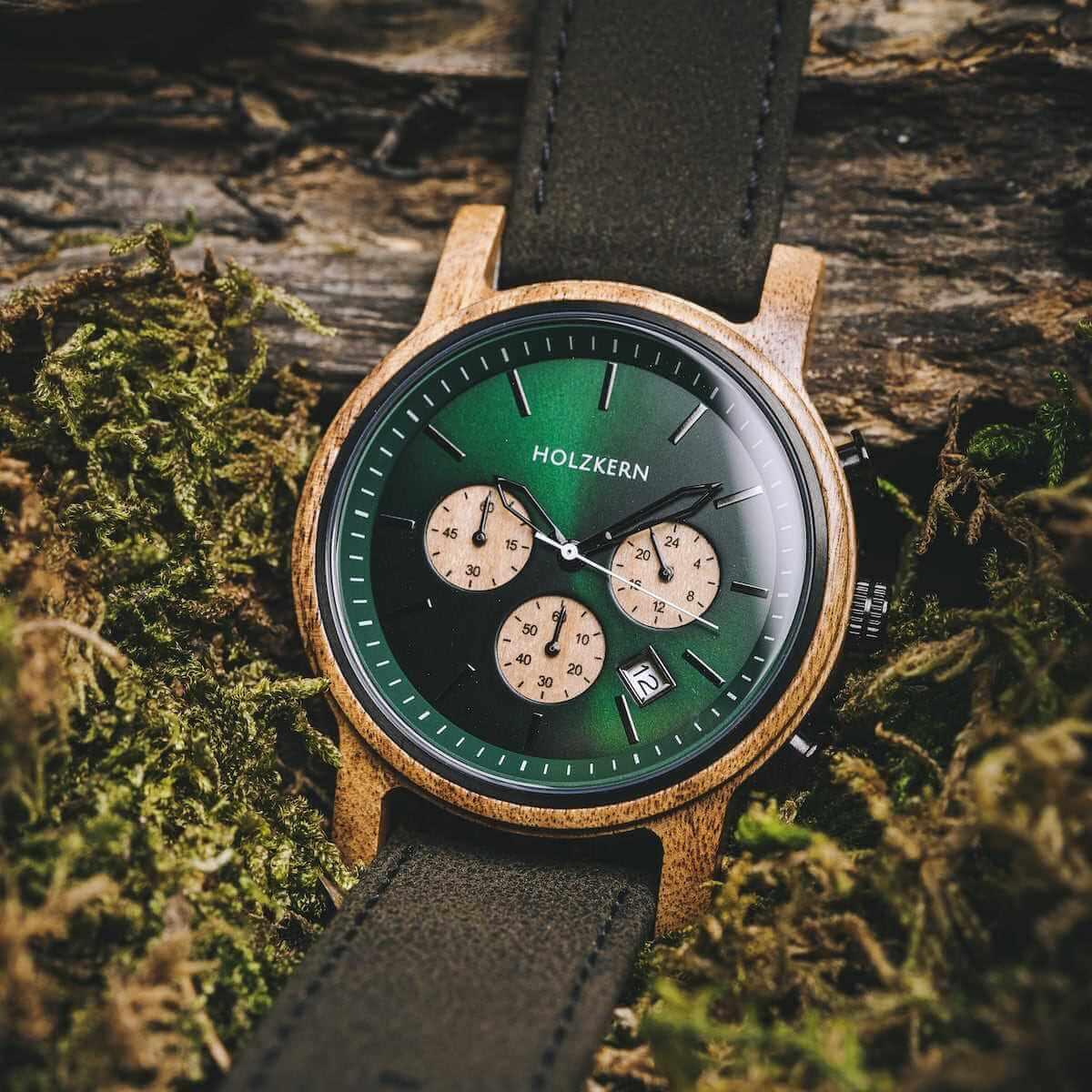 HOLZKERN | Baumkrone Waldlauf Herren Chronograph Leder