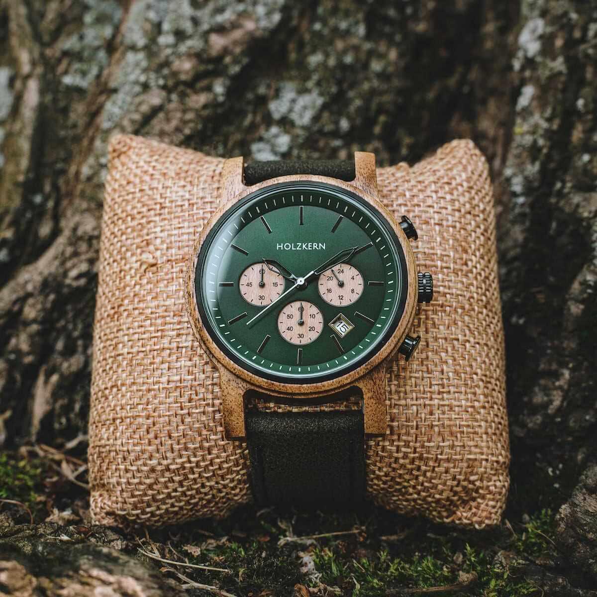 HOLZKERN | Baumkrone Waldlauf Herren Chronograph Leder