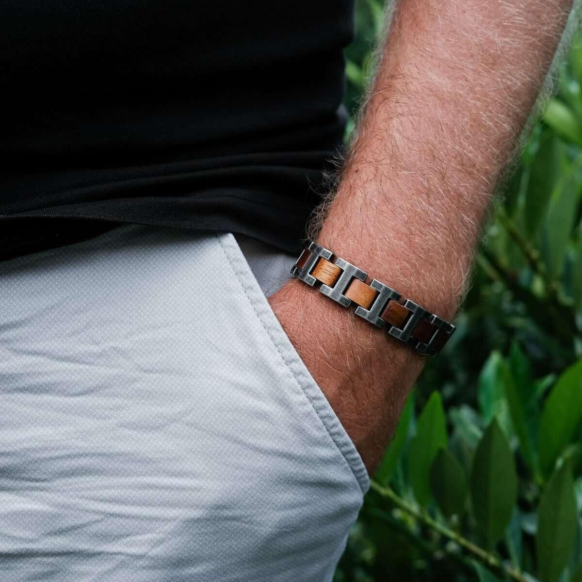 HOLZKERN | Bandlett Armband Capriccio (Koaholz / Antiksilber)