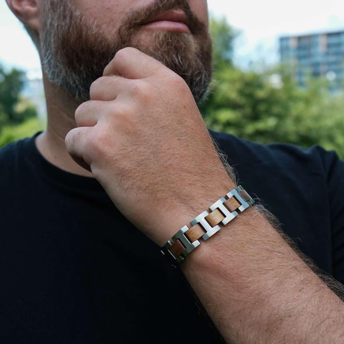 HOLZKERN | Bandlett Armband Capriccio (Marmorholz / Silber)