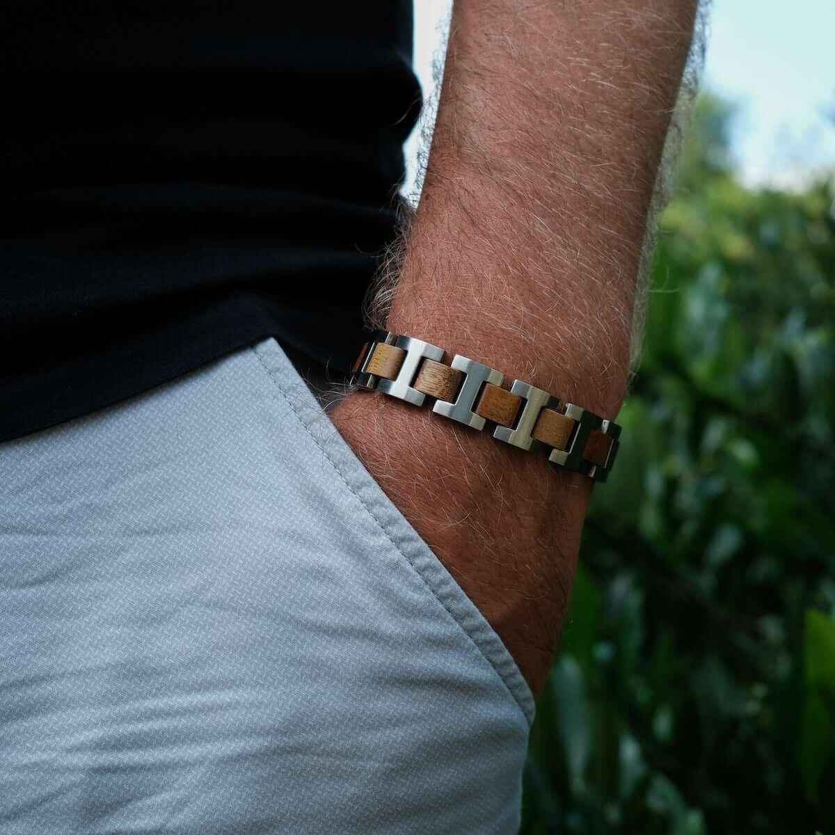 HOLZKERN | Bandlett Armband Capriccio (Marmorholz / Silber)