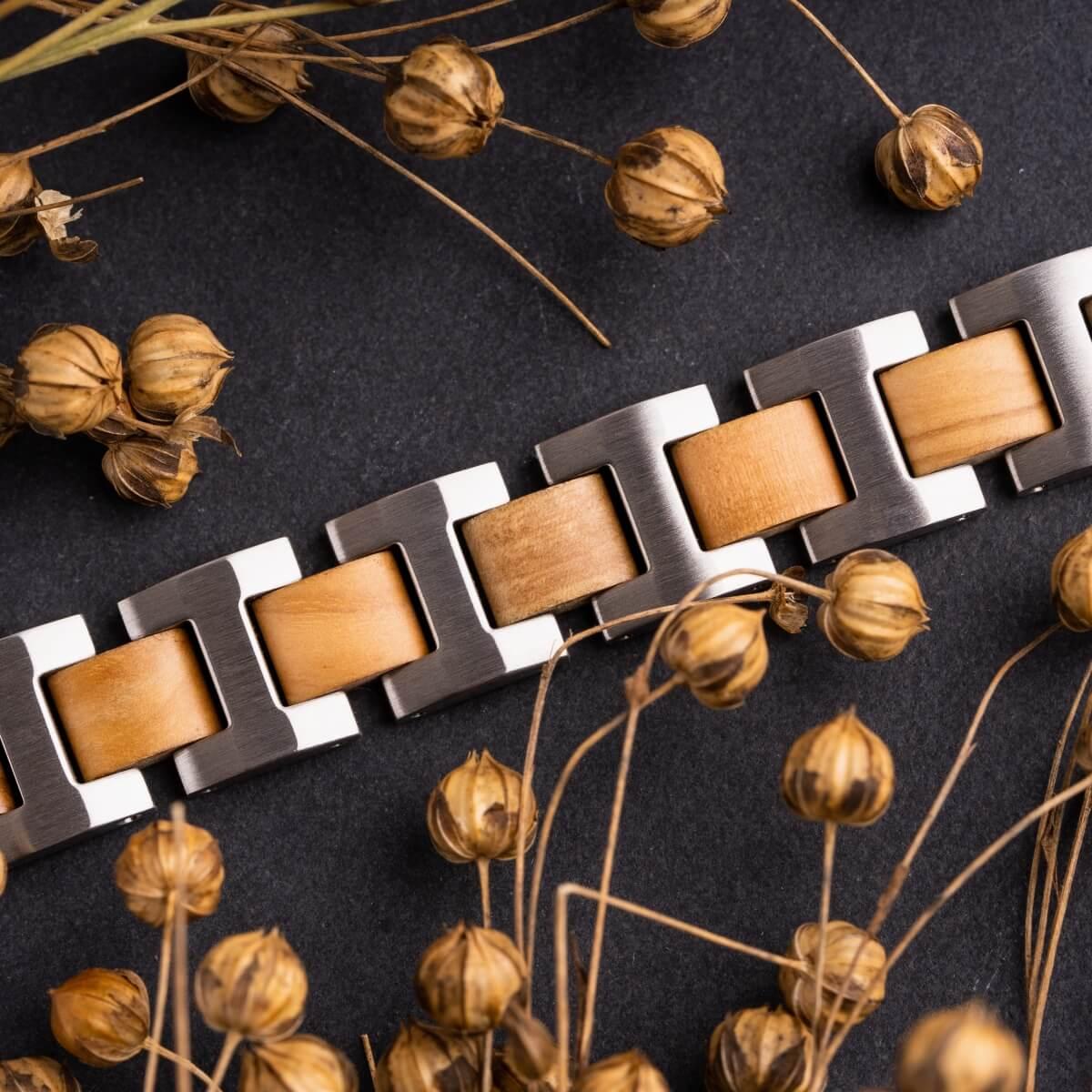 HOLZKERN | Bandlett Armband Capriccio (Olivenholz / Silber)