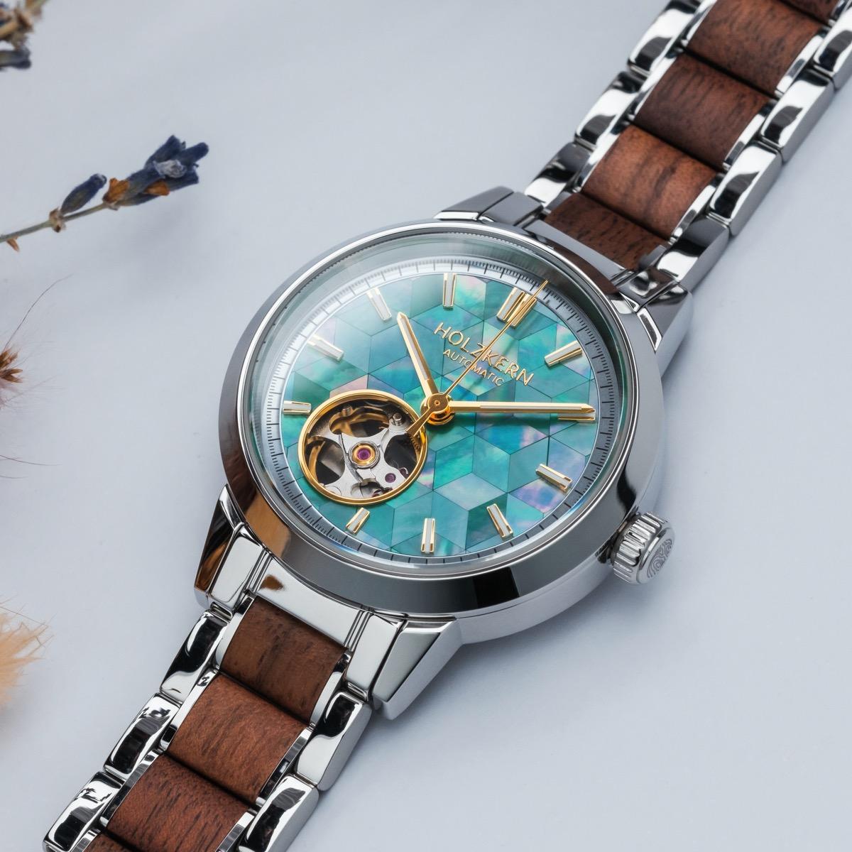 HOLZKERN | Colorburst Kaleidoscopic Damen Automatikarmbanduhr