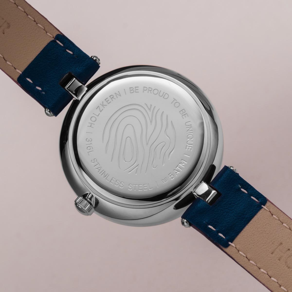 HOLZKERN | Everbloom Damen Armbanduhr (Pflaumenblüte / Blau)