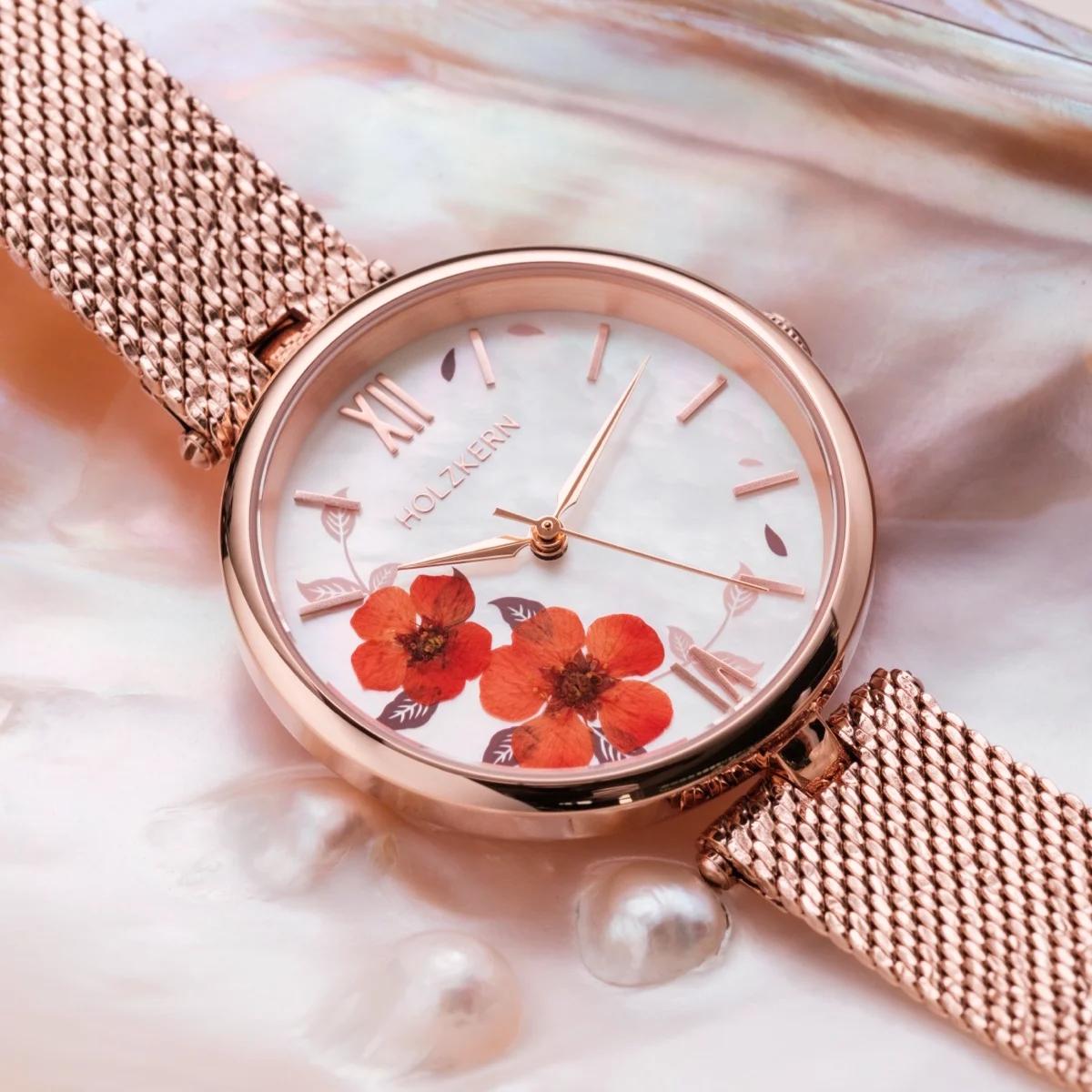 HOLZKERN | Everbloom Damen Armbanduhr (Pflaumenblüte / Roségold)